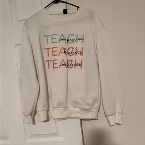 SHEIN White Sweatshirt with Multicolor Teach Print